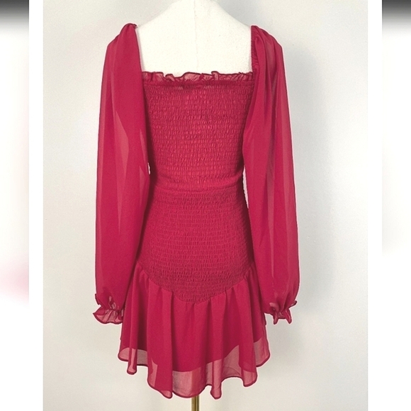 Papaya Date Night Smocked Red Mini Dress Size Medium - Picture 6 of 8